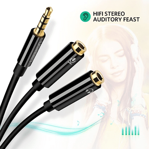 Aux კაბელი 1x2 - Ugreen AV141 Audio Cable 3.5mm Jack Microphone Splitter cable 1 Male to 2 Female black 20cm 30620