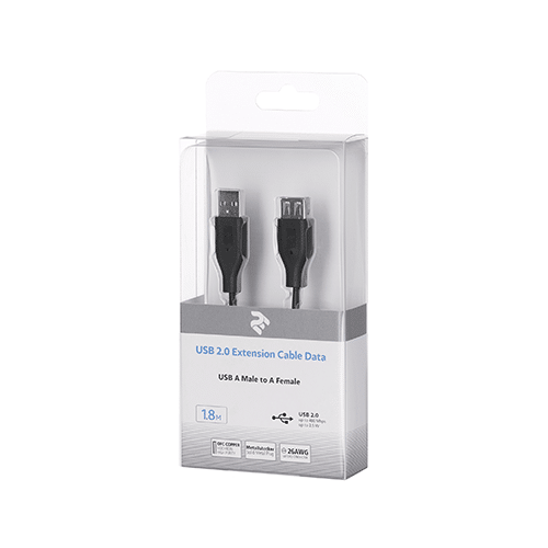 USB დამაგრძელებელი - 2E USB 2.0 A Male To A Female Extension Cable Black 1.8m