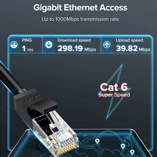 ინტერნეტის კაბელი - Ugreen Cat6 0.5მ Black
