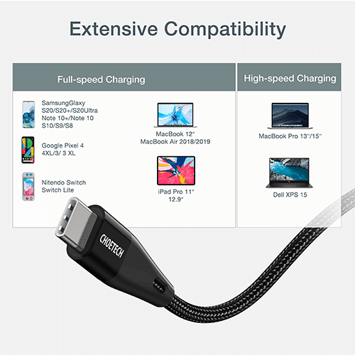 მობილურის კაბელი - Choetech XCC-1003 PD 60W Type-C to Type-C 1.2m Cable