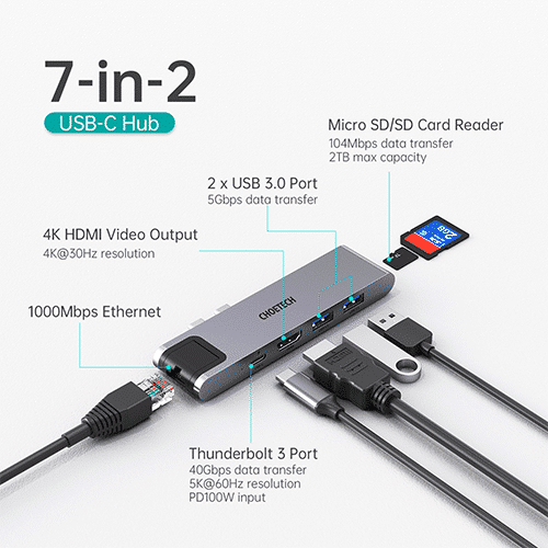 Multi ადაპტერი - Choetech HUB-M24 7-In-2 MacBook Pro Air USB Adapter USB C Hub