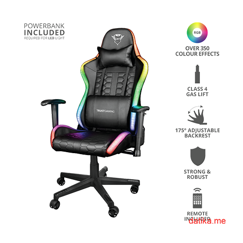 კომპიუტერის სკამი - Trust GXT 716 Rizza RGB Led Gaming Chair + Power Bank 10000 mAh