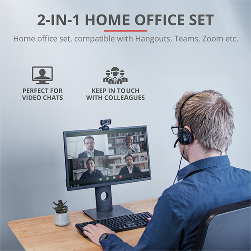 კომბო - ყურსასმენი + ვიდეოთვალი - Trust Doba USB Headset + 720p HD Webcam