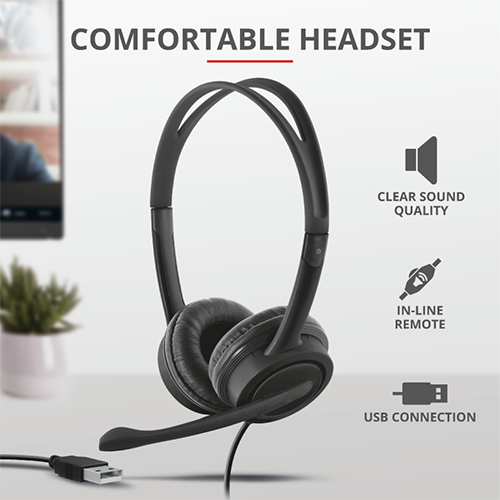 კომბო - ყურსასმენი + ვიდეოთვალი - Trust Doba USB Headset + 720p HD Webcam