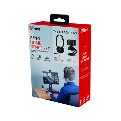 კომბო - ყურსასმენი + ვიდეოთვალი - Trust Doba USB Headset + 720p HD Webcam