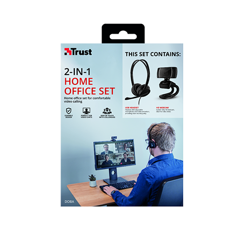კომბო - ყურსასმენი + ვიდეოთვალი - Trust Doba USB Headset + 720p HD Webcam