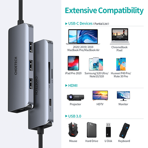 Multi ადაპტერი - Choetech HUB-M19 7 in 1 Type-C to HDMI Multiport Adapter