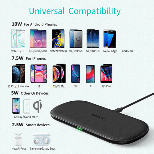 მულტი უკაბელო დამტენი - Choetech T535-S 20W, 2 In 1 Wireless 5 coils Charging Pad
