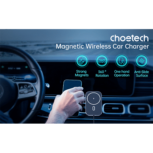 მანქანის უკაბელო დამტენი - Choetech T200-F Magnetic 15W wireless car charger holder