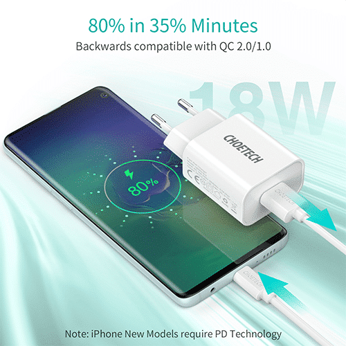 მობილურის დამტენი - Choetech Q5003-EU-WH 18W USB-A Charge EU