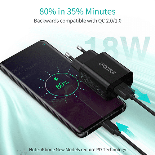 Mobile Charger - Choetech Q5003-EU-BK 18W USB-A Charge EU
